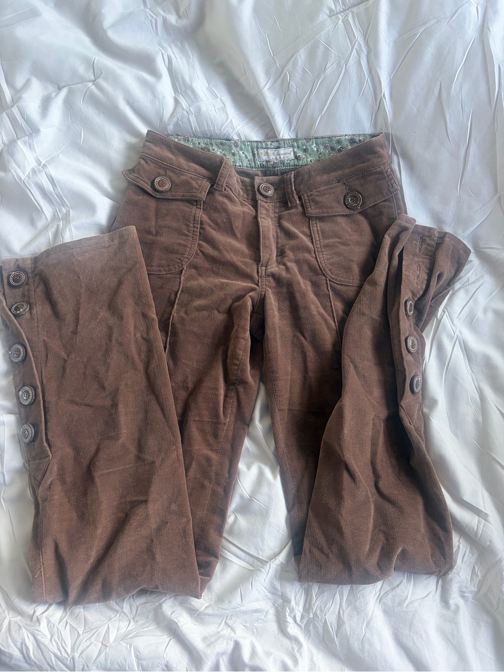 Blumarine Brown Button-Detail Corduroy Pants